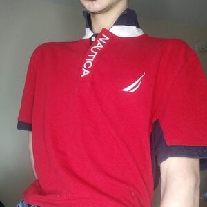 Nautica Men's Red Polo with Black Accents